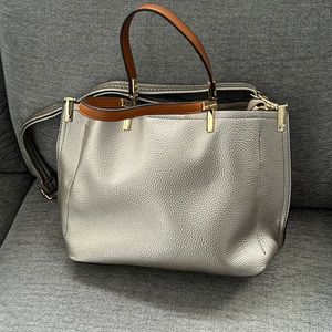 Pewter shoulder bag with 3 separate compartments and zipper closure